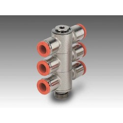 RL53 Ø10 - 1/4" - Racor automático banjo doble giratorio tornillo triple en latón.